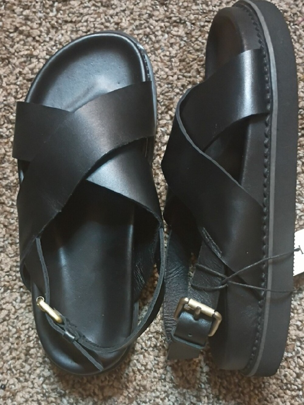 Liberte Black Crisscross Leather Sandals for Women - Picture 2 of 2